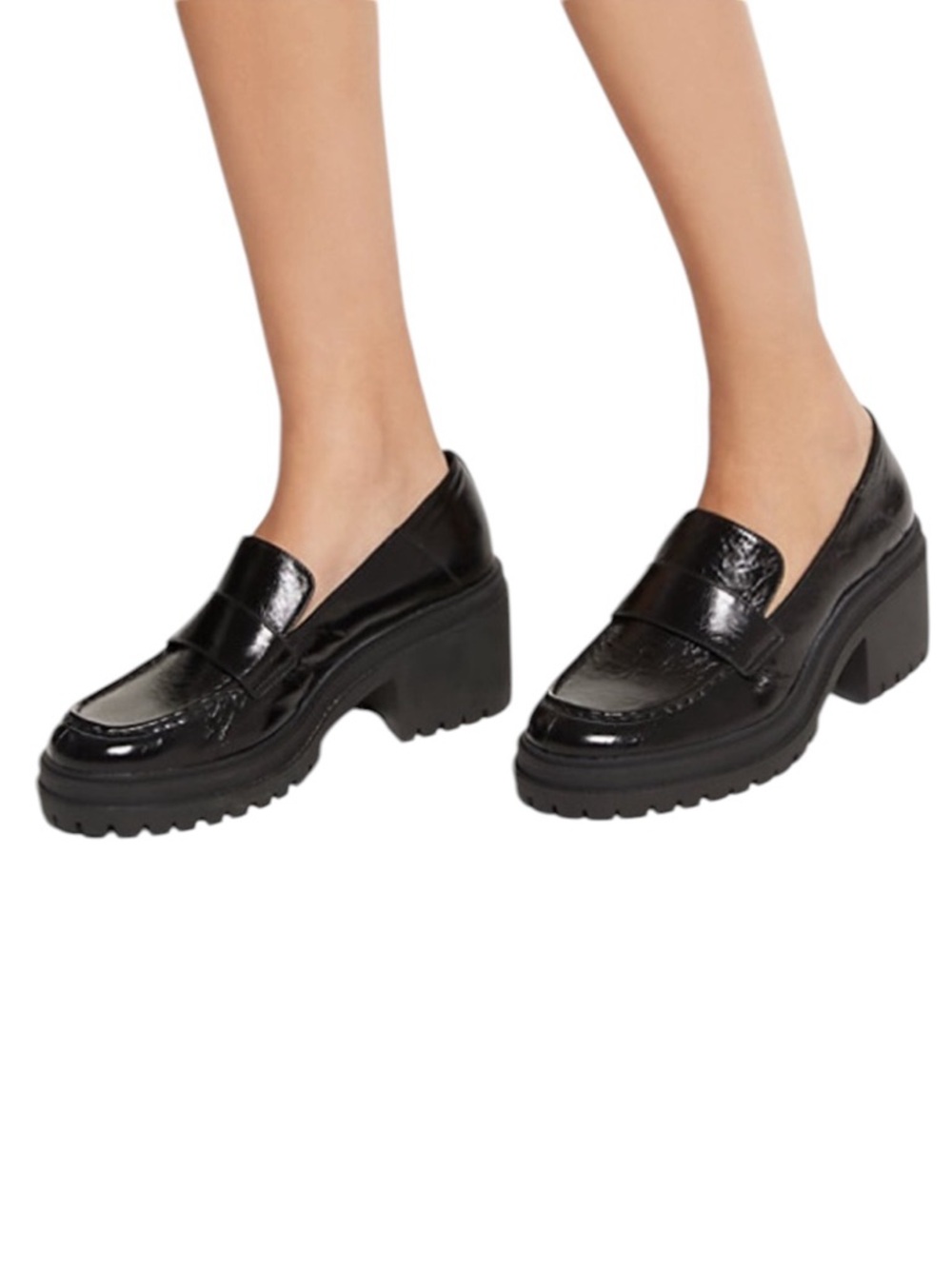 Michael Michael Kors Rocco Cracked Patent Leather Black Lug Sole Loafers Size 10